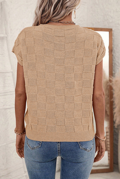 Lattice Textured Short Sleeve Sweater