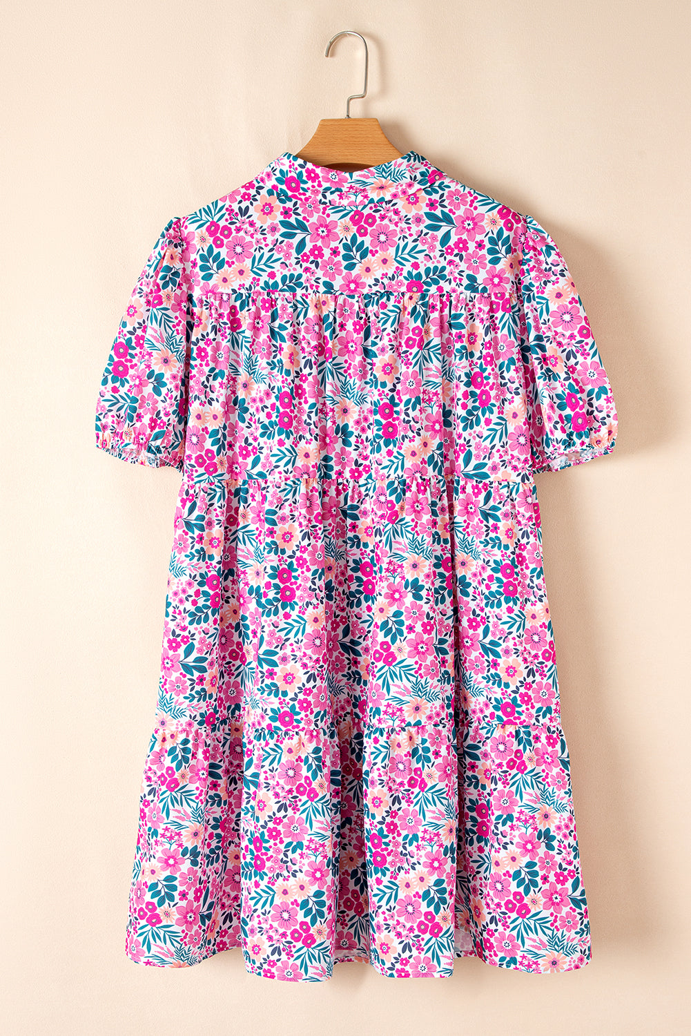 Plus Size Floral Half-Button Puff Sleeve Dress