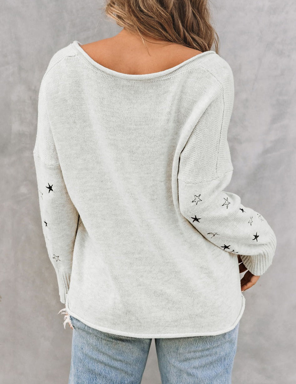 Stars Embroidery Lightweight Knit Sweater