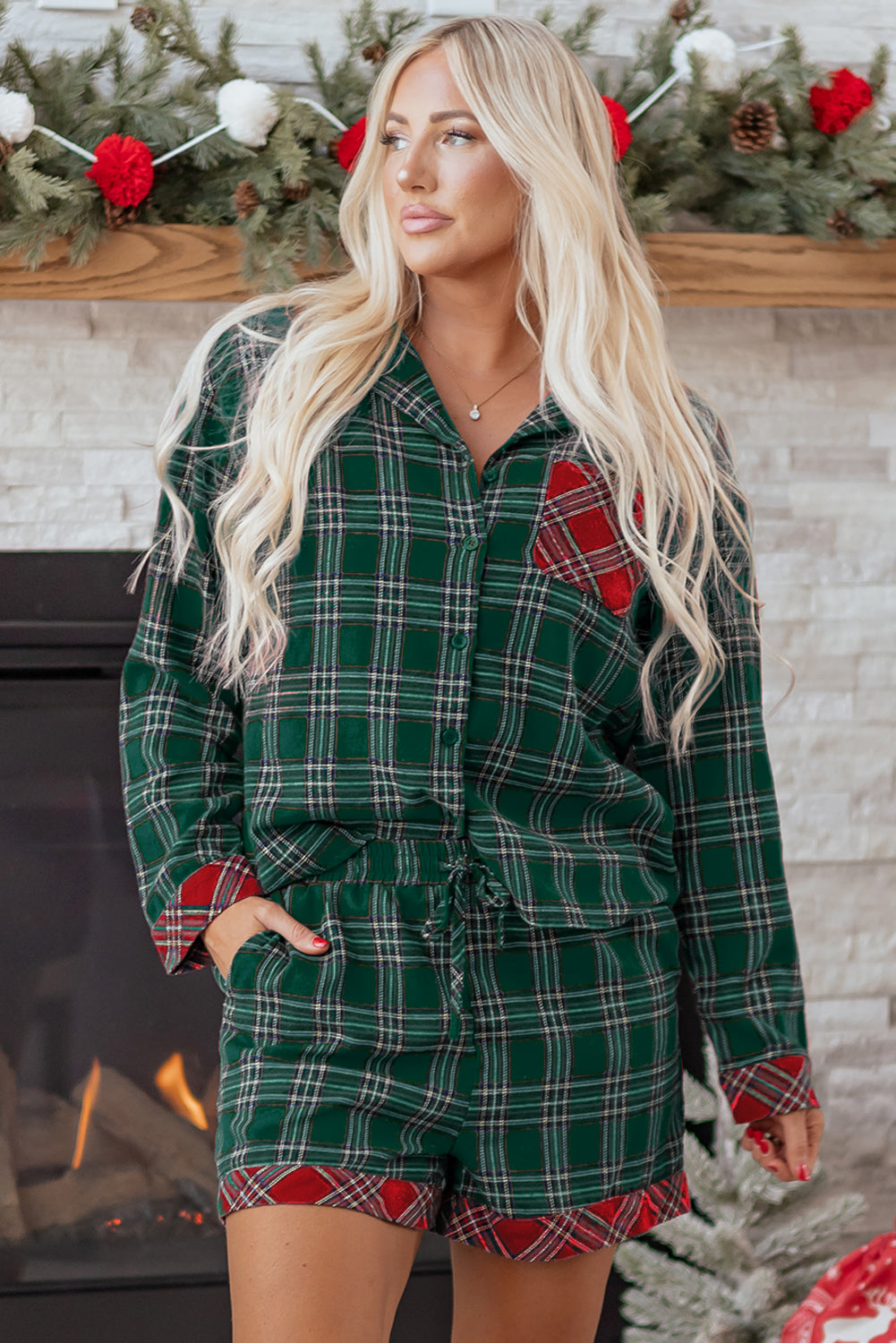 Christmas Plaid Patchwork Pajama Set