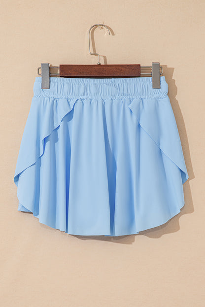 Solid Drawstring Elastic Waist Lined Tennis Skort