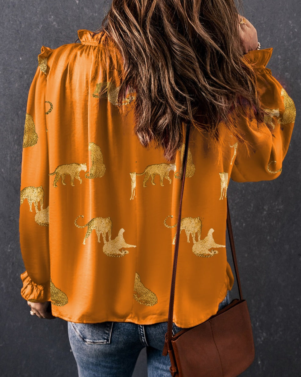 Cheetah Ruffle Flounced Sleeve Blouse