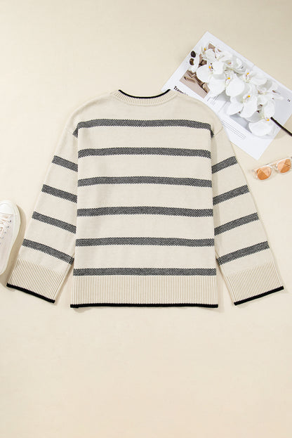 Plus Size Stripe Wide Sleeve Crewneck Sweater