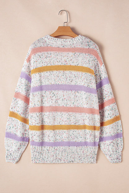 Colorblock Stripe Lantern Sleeve Sweater