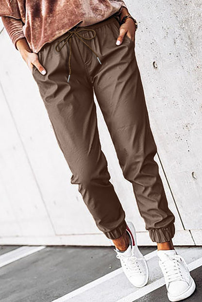 Leather Tie-Waist Pocketed Jogger Pants