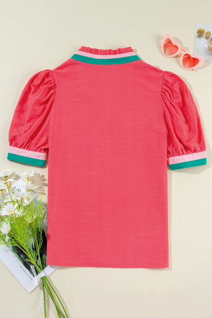 Colorblock Trim Short Sleeve Blouse