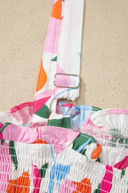 Abstract Floral Smocked High Waist Maxi Sundress