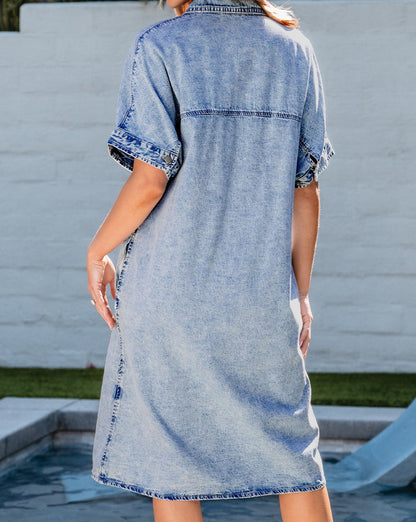 Chambray Acid Washed Shirt Dress