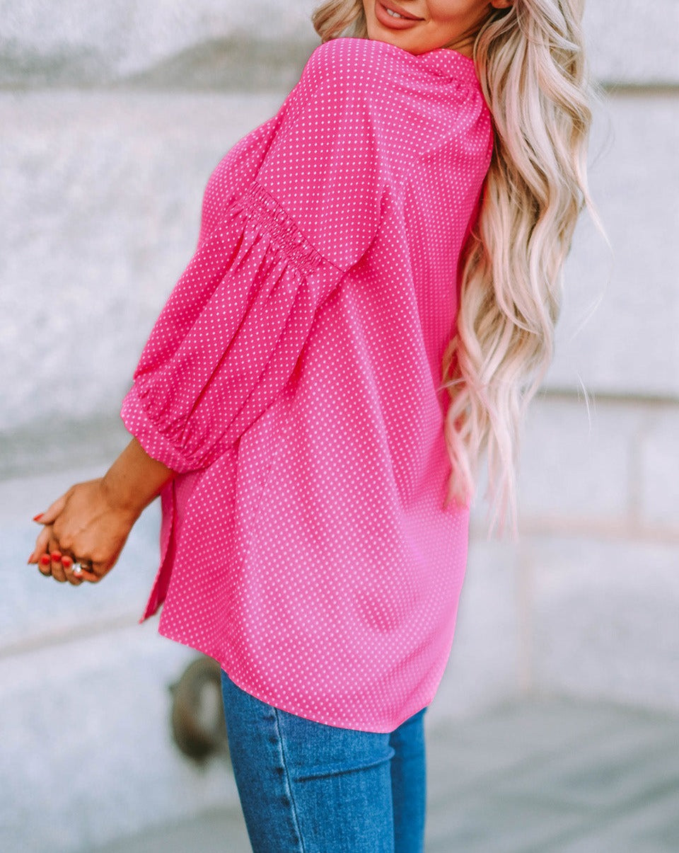 Dotted Buttoned 3/4 Sleeve Shirt