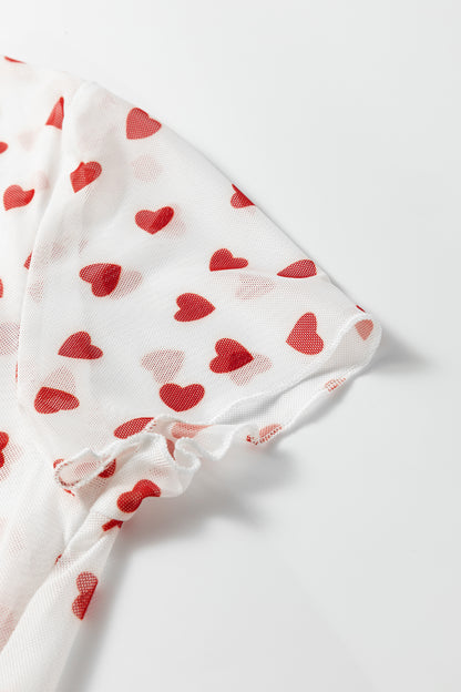 Valentine Heart Mesh Short Sleeve Top