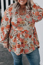 Floral Square Neck Peplum Blouse Plus Size