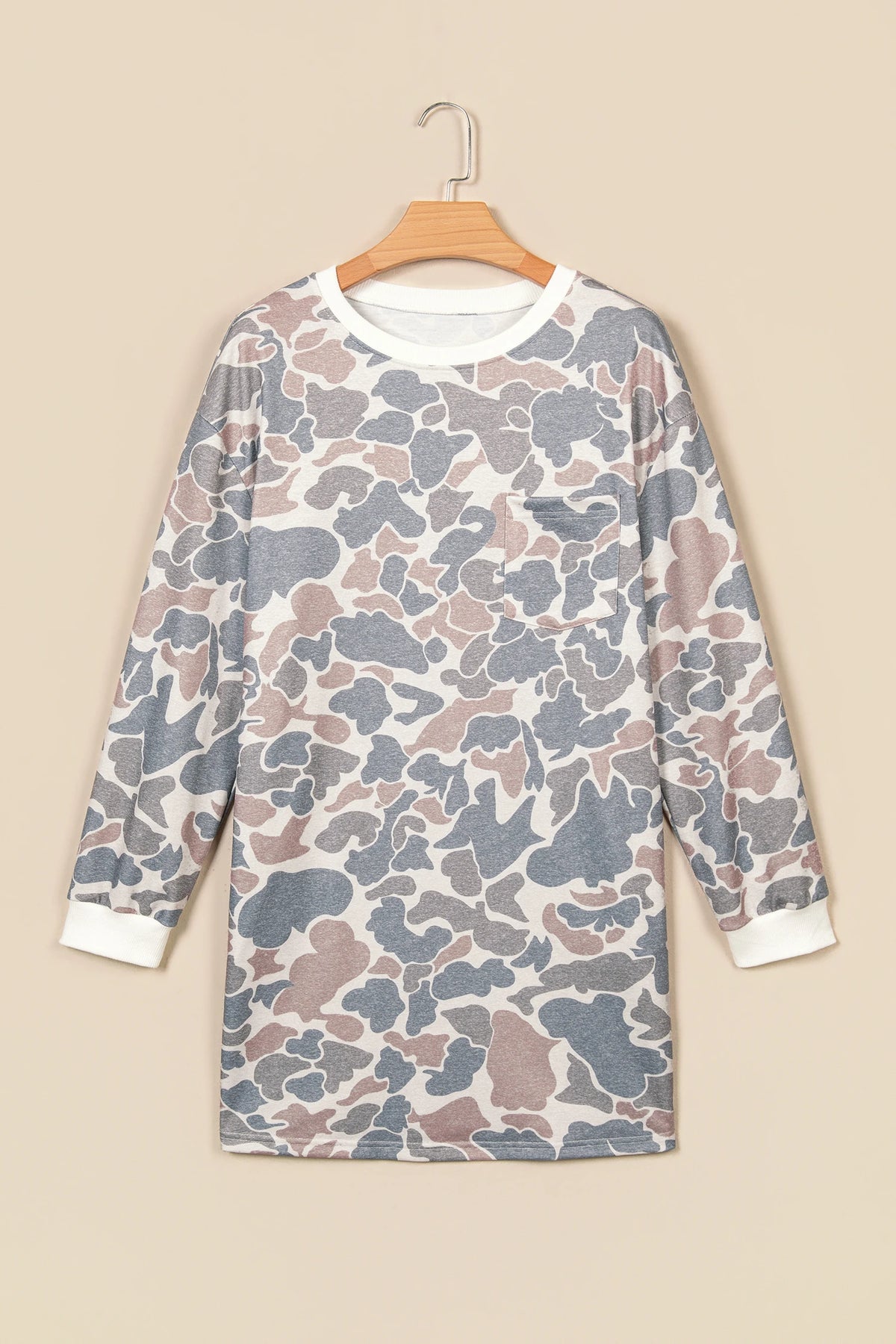 Camo Chest Pocket Long Sleeve Mini Dress