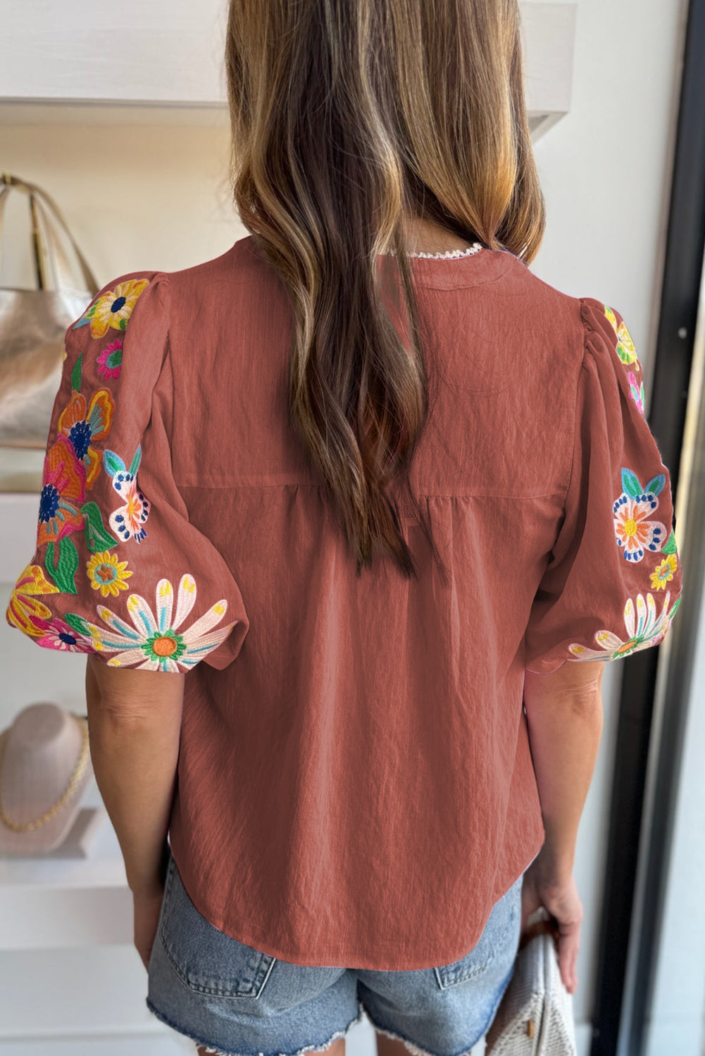 Floral Embroidered Puff Sleeve Blouse