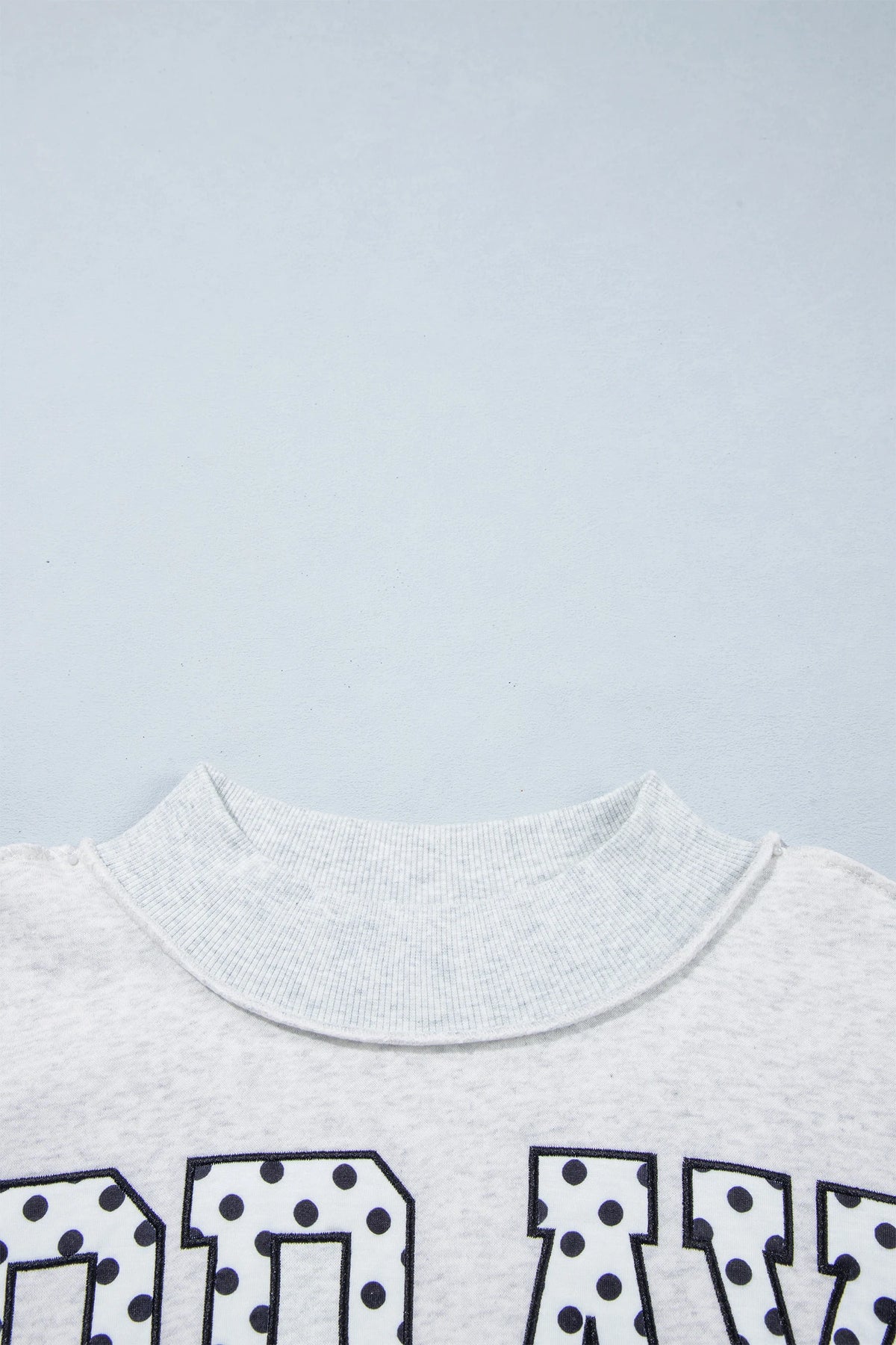 Pray Polka Dot Embroidered Mock Neck Long Sleeve Sweatshirt