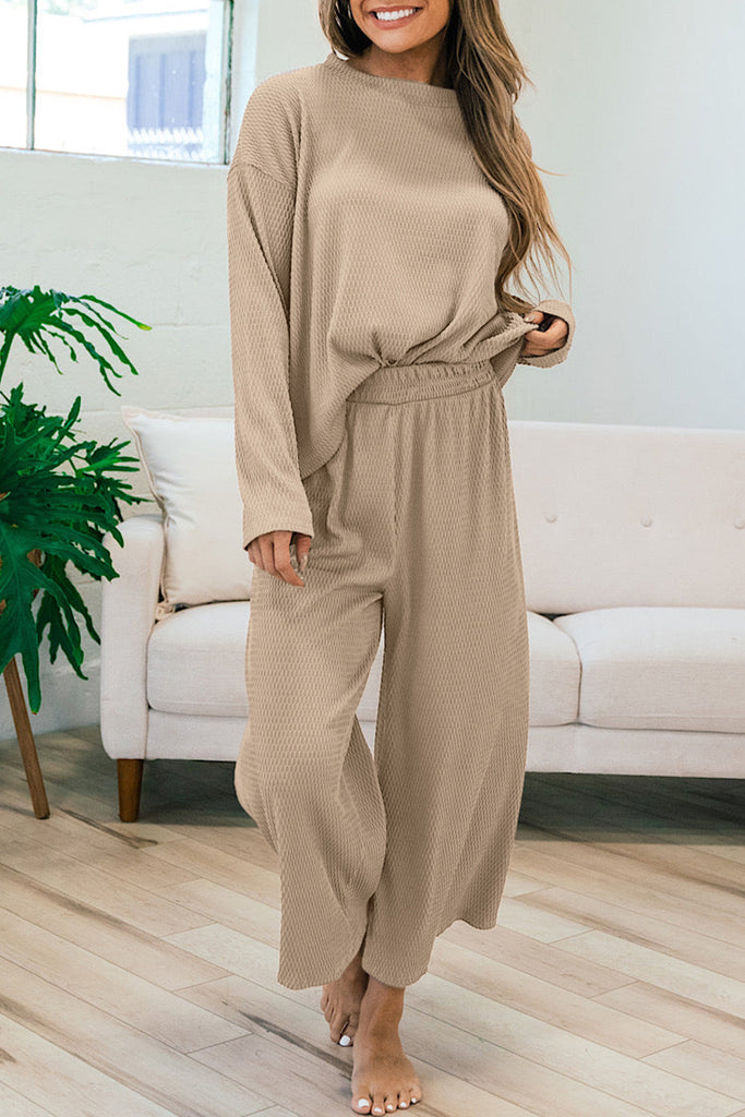 Textured Pullover and Pants Outfit Set