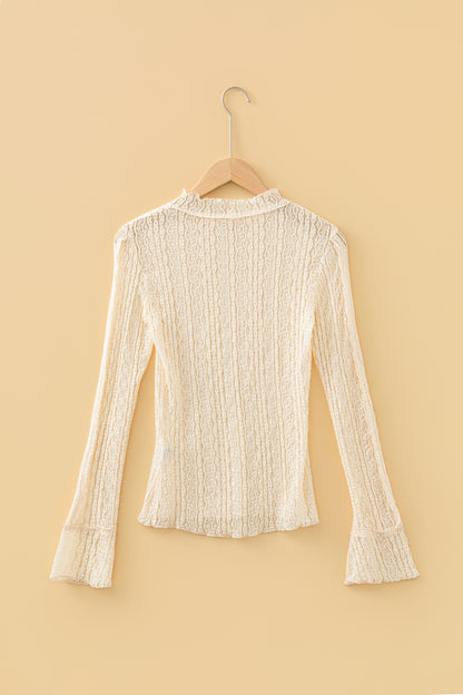 Lace Mock Neck Flounce Long Sleeve Top