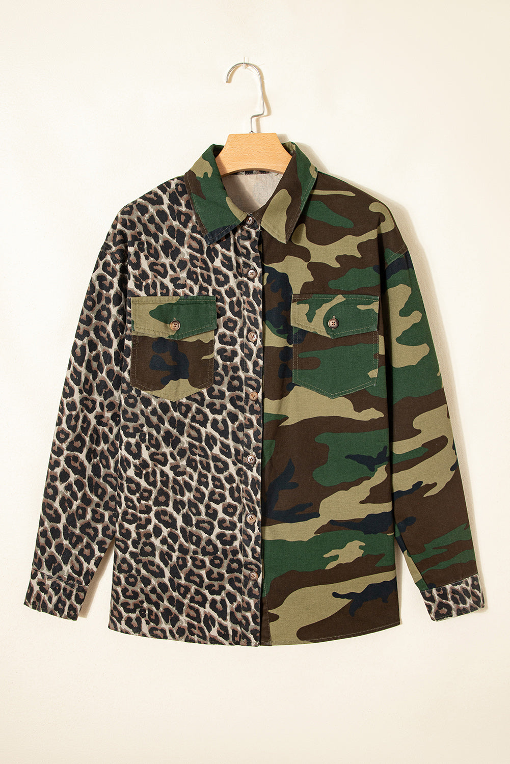 Leopard Camo Patchwork Oversized Shacket