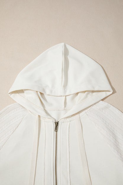 Solid Half-Zip Textured Patchwork Sleeve Hoodie