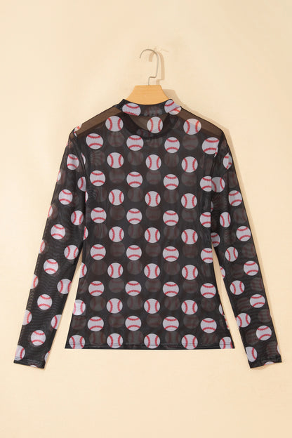 Game Day Baseball Sheer Mesh Long Sleeve Top