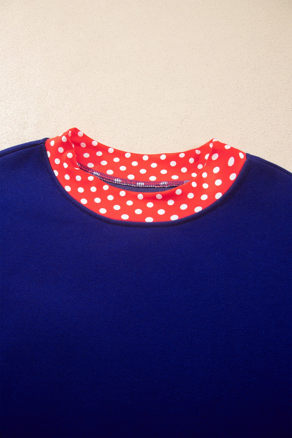 Polka Dot Contrast Trim Mock Neck Sweatshirt