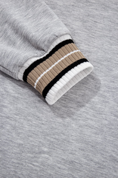 Varsity Contrast Stripe Trim V-Neck Sweatshirt