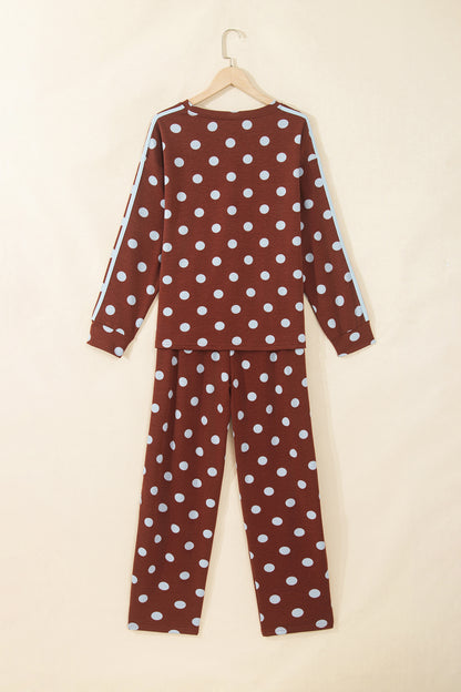 Polka Dot Side Stripe Long Sleeve Top & Pant Set