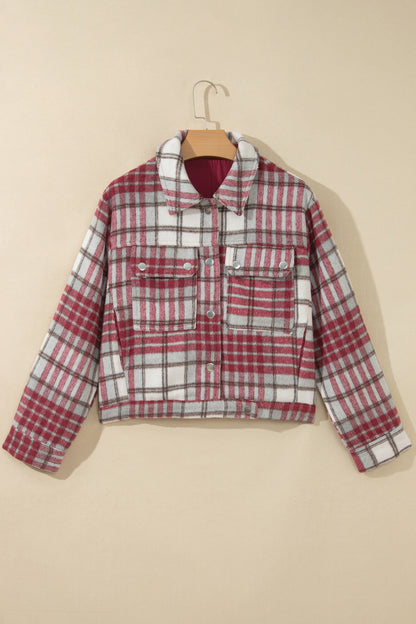 Plaid Flannel Snap Button Collared Jacket
