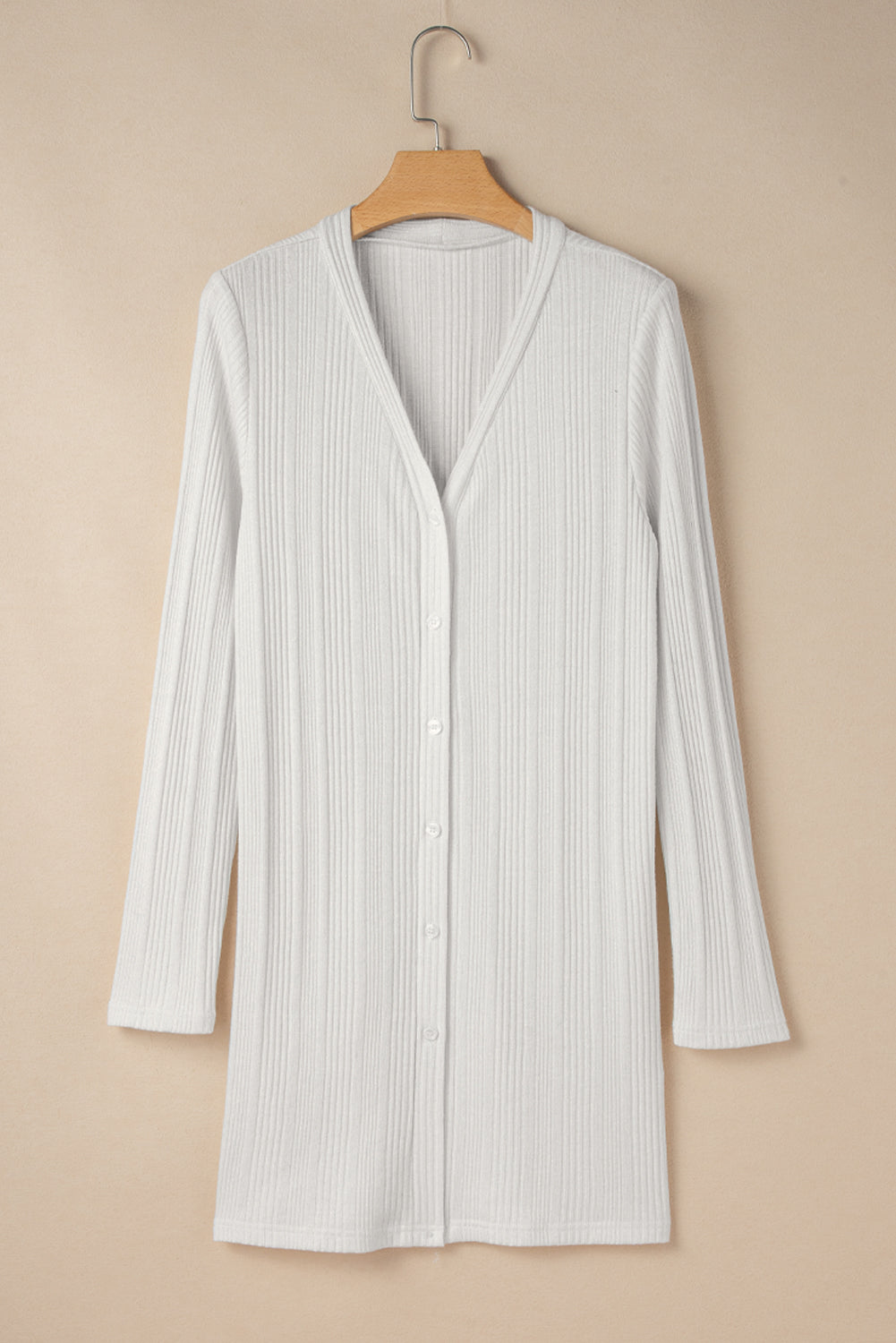 Solid Ribbed Knit Buttoned Cardigan