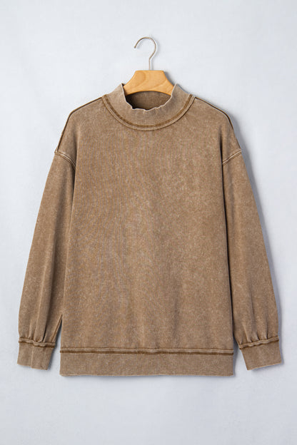 Mineral Wash Mock Neck Drop Shoulder Sweatshirt