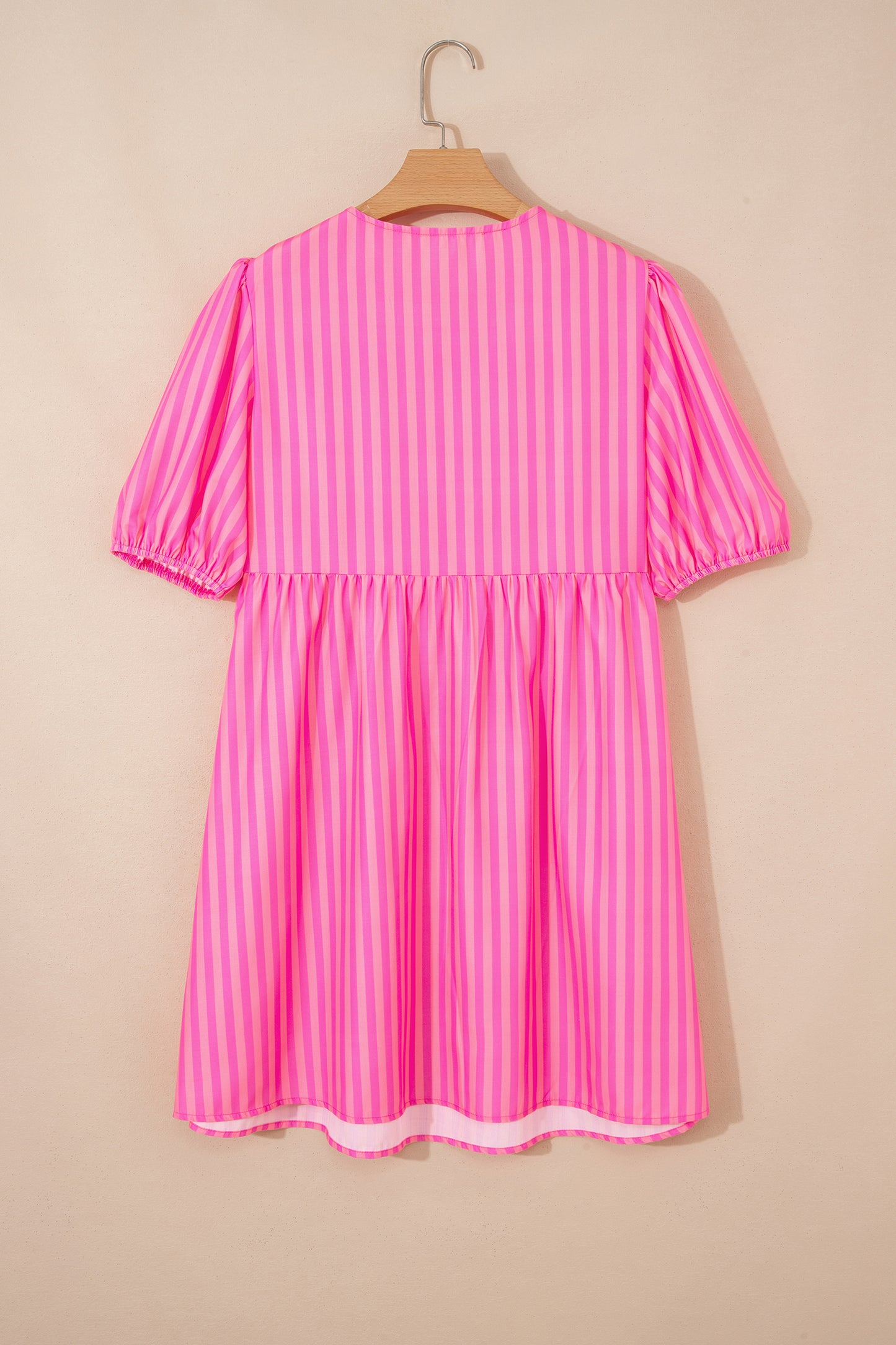 Stripe Bow Tie Front Short Puff Sleeve Dress