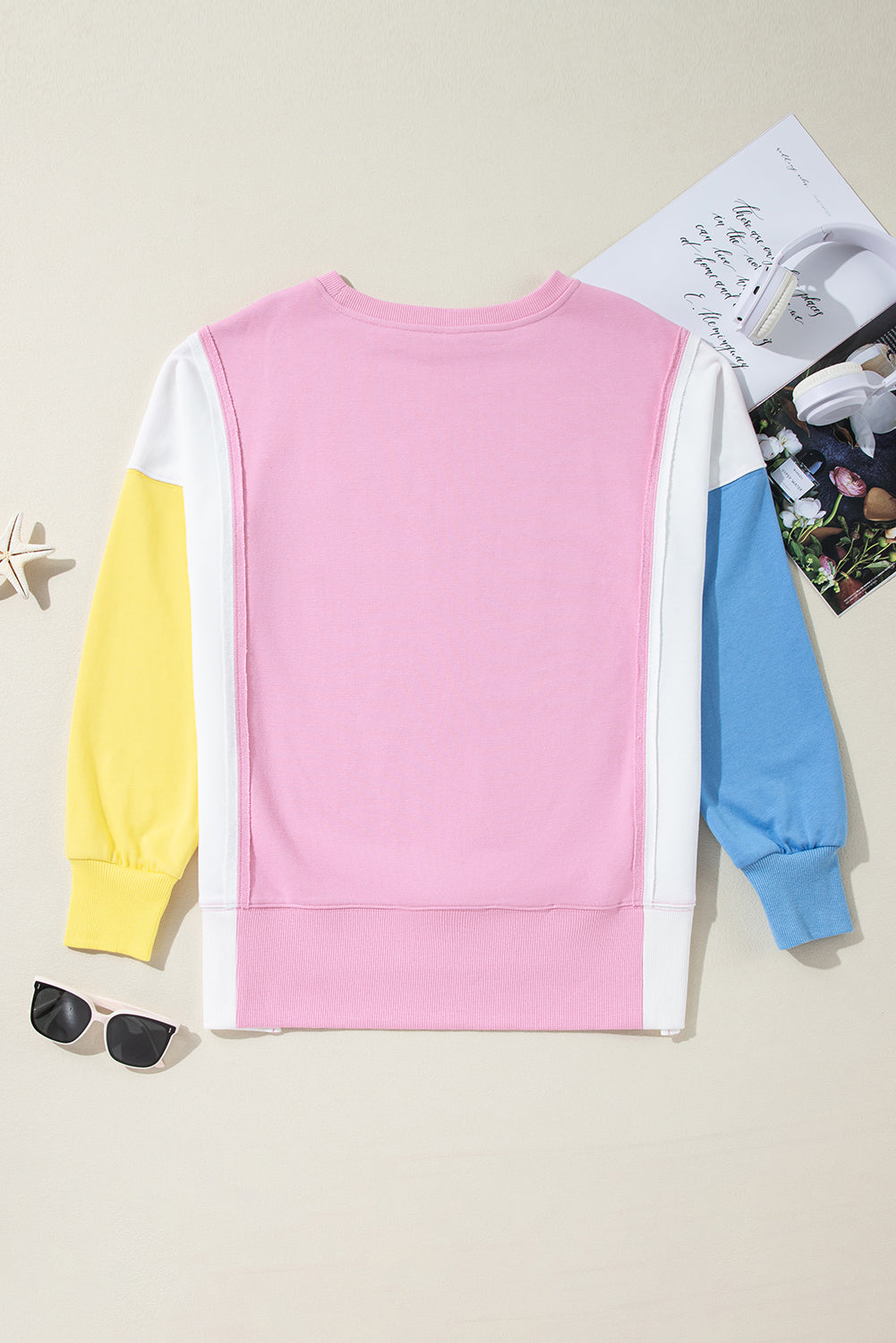 Colorblock Exposed Seam Side Slit Long Sleeve Sweatshirt