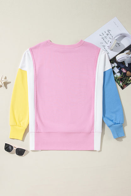 Colorblock Exposed Seam Side Slit Long Sleeve Sweatshirt