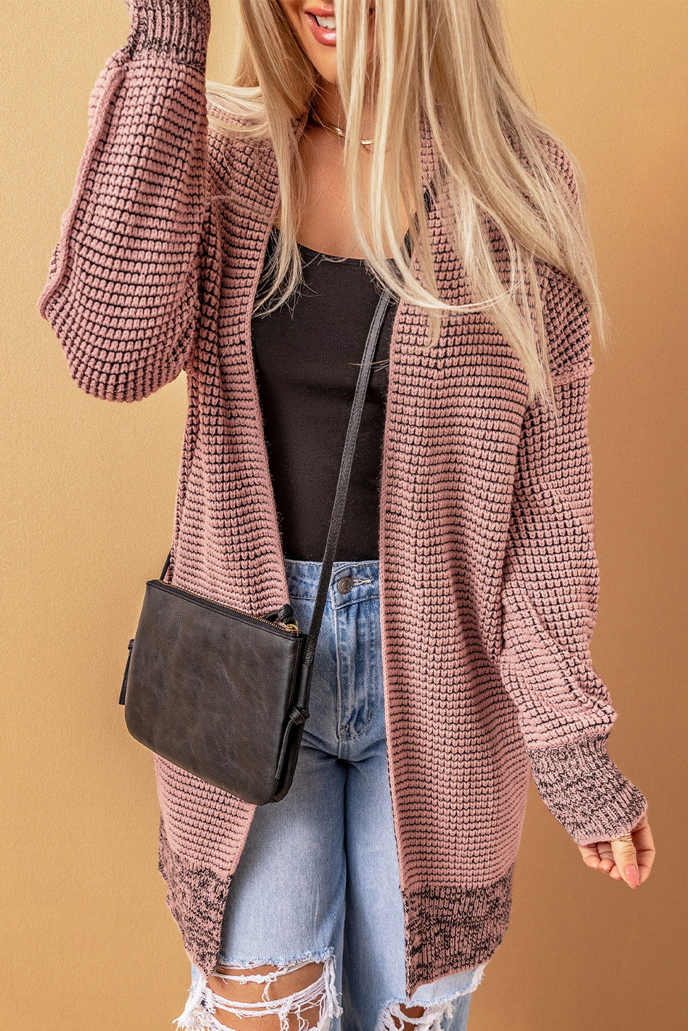 Plaid Knit Open Front Cardigan