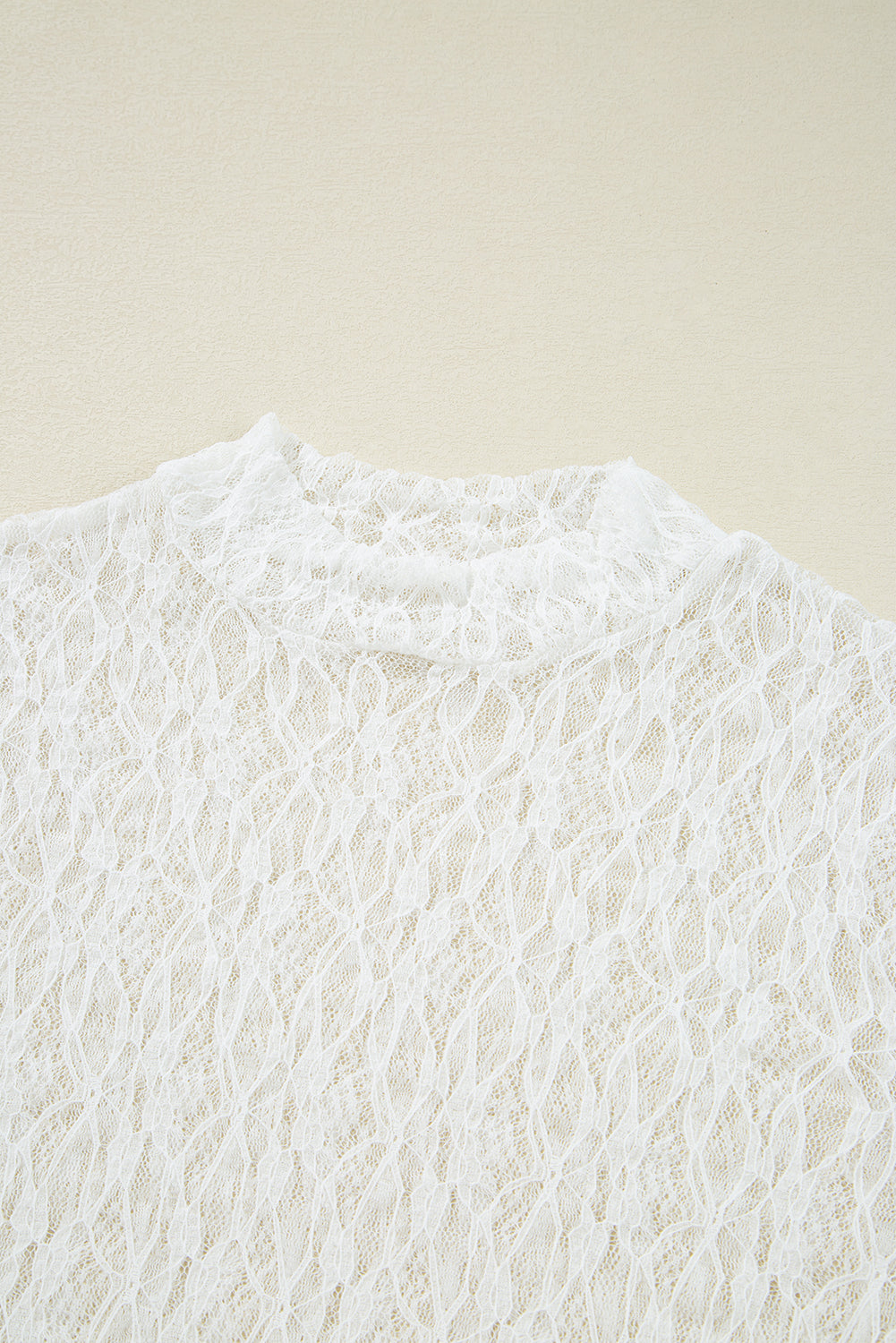 Sheer Lace Bell Sleeve Mock Neck Blouse