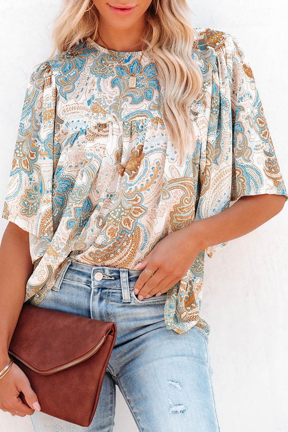 Paisley Short Bell Sleeve Blouse