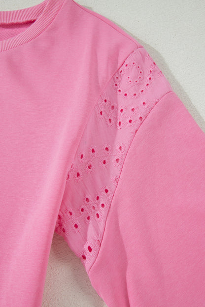 Solid Embroidered Eyelet Patchwork Top & Pants Set
