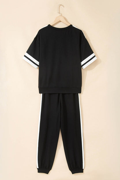 Varsity Stripe Loose Tee & Jogger Pant Set