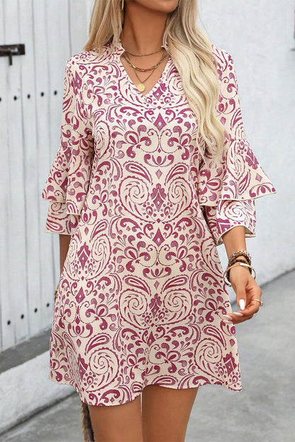 Paisley 3/4 Bell Sleeve Mini Dress