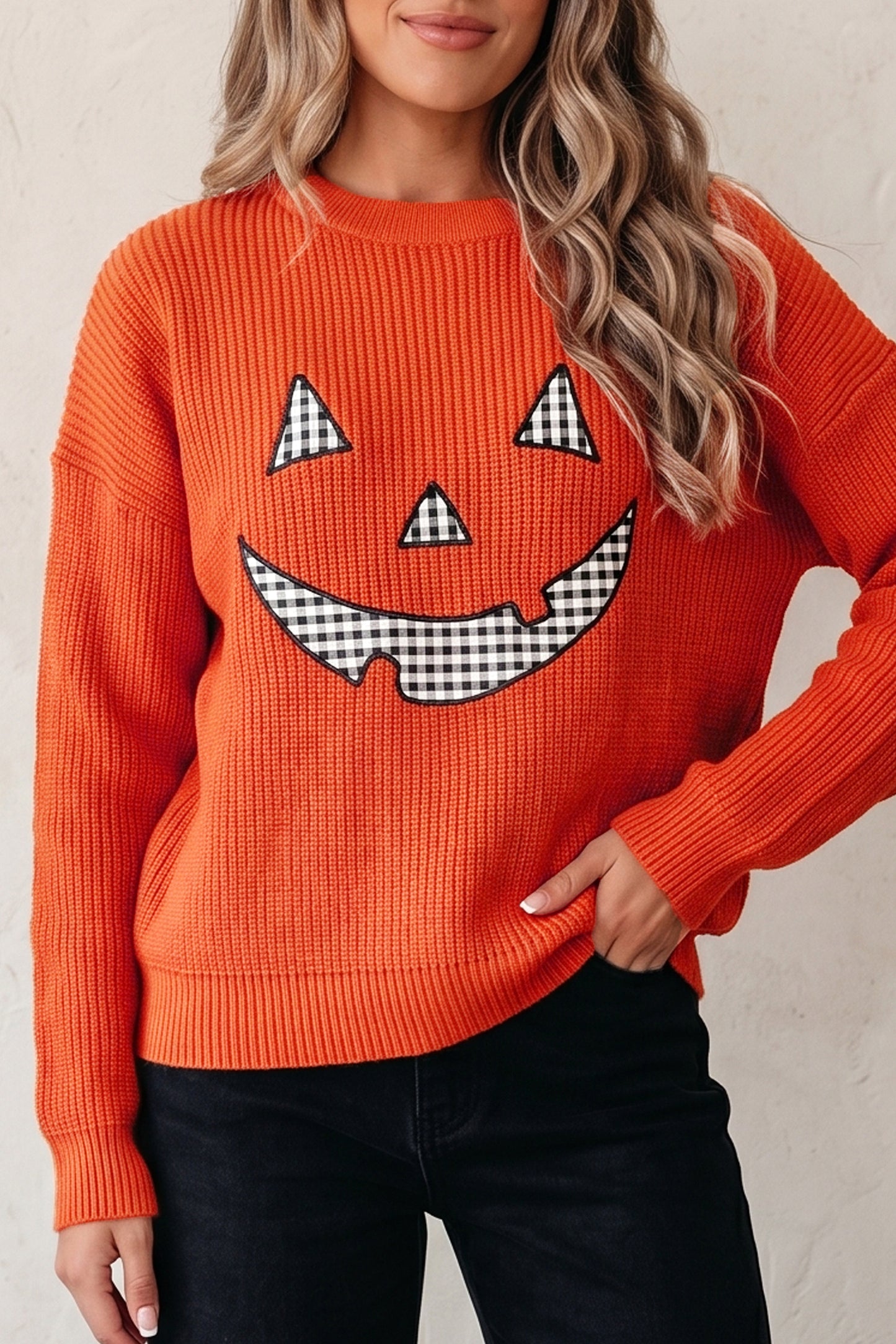Halloween Drop Shoulder Long Sleeve Round Neck Sweater
