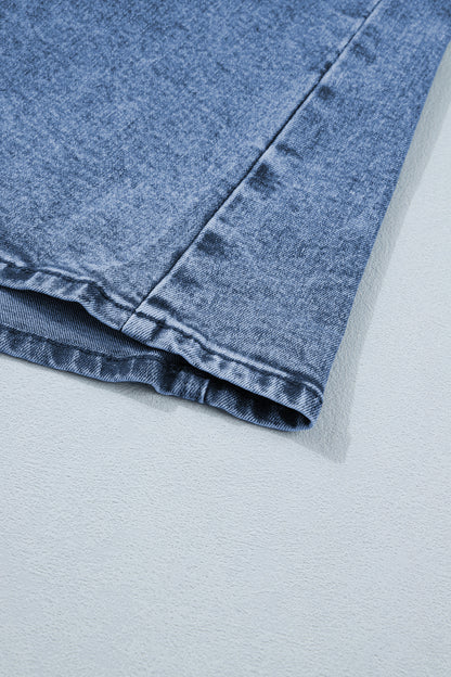 Western Denim Button Front Slit Sleeveless Vest