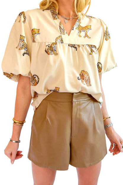 Cheetah Split Neck Blouse