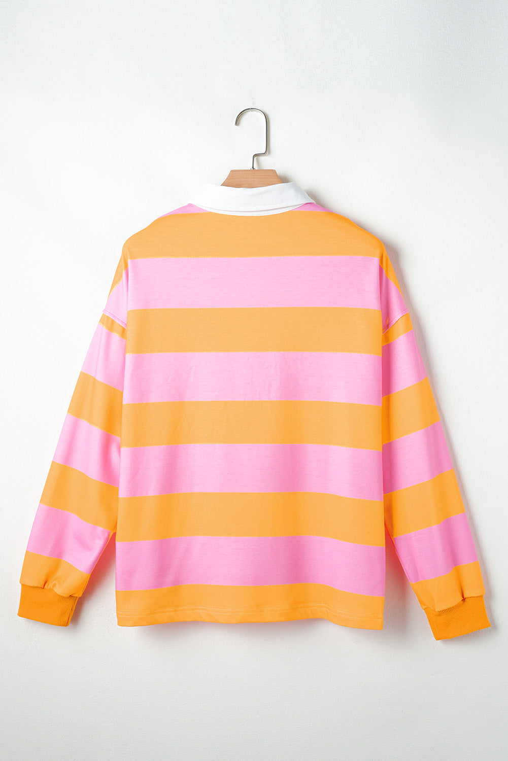 Stripe Colorblock Polo Collar Sweatshirt