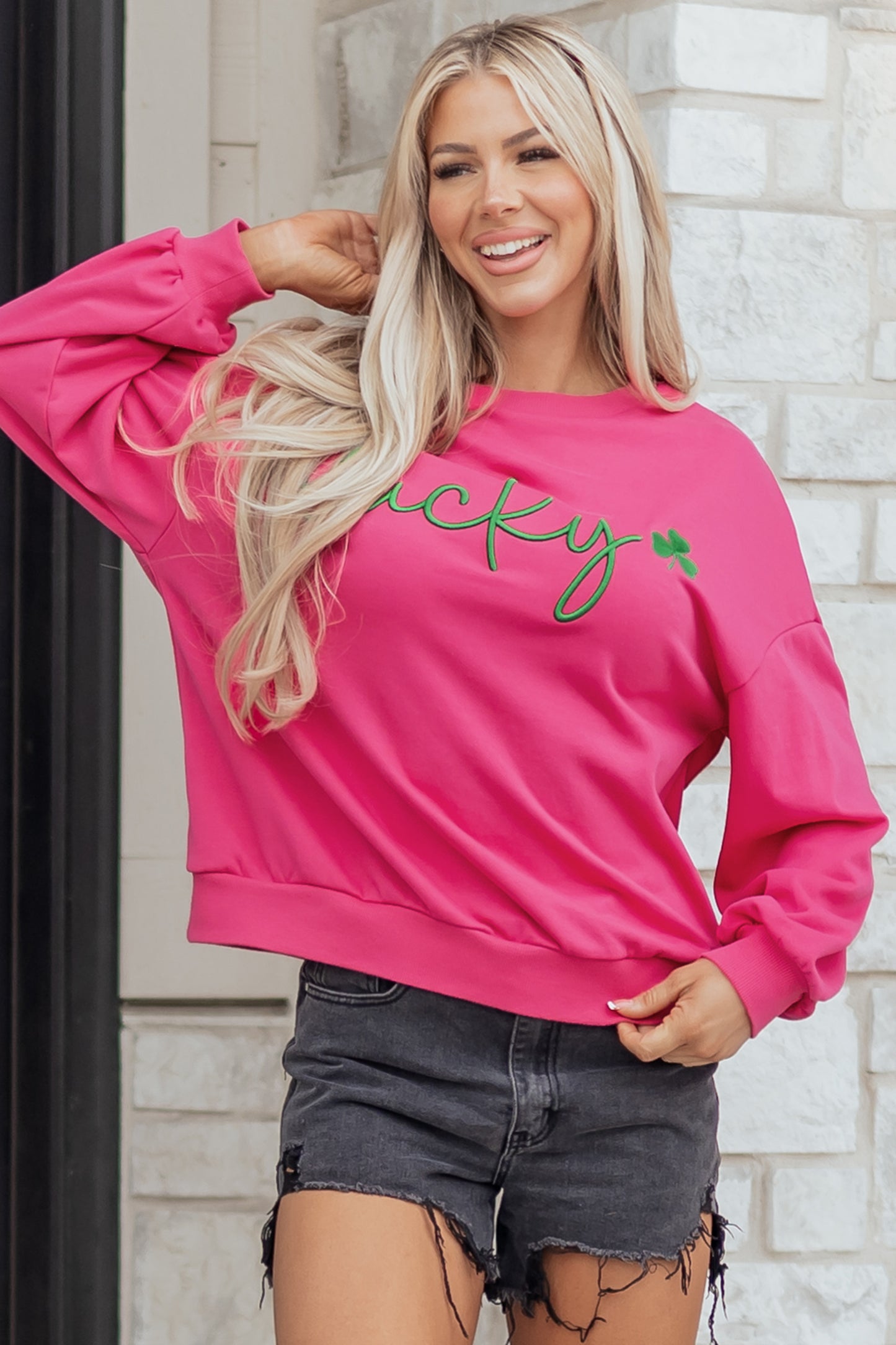 St Patrick Lucky Clover Embroidered Pullover Sweatshirt