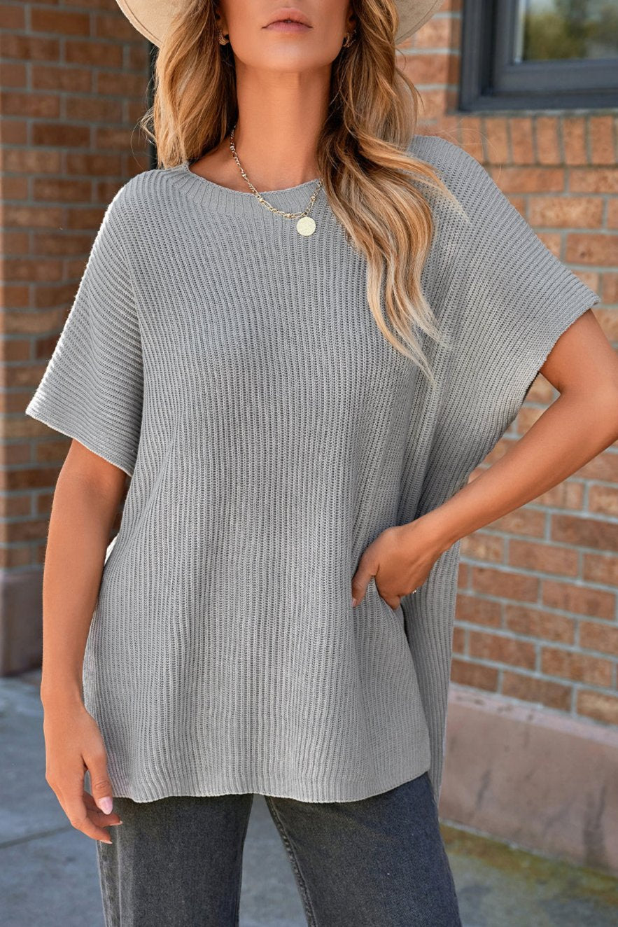 Short Sleeve Side Slit Sweater