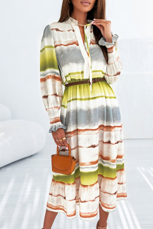 Tie-Dye Stripe Midi Shirt Dress