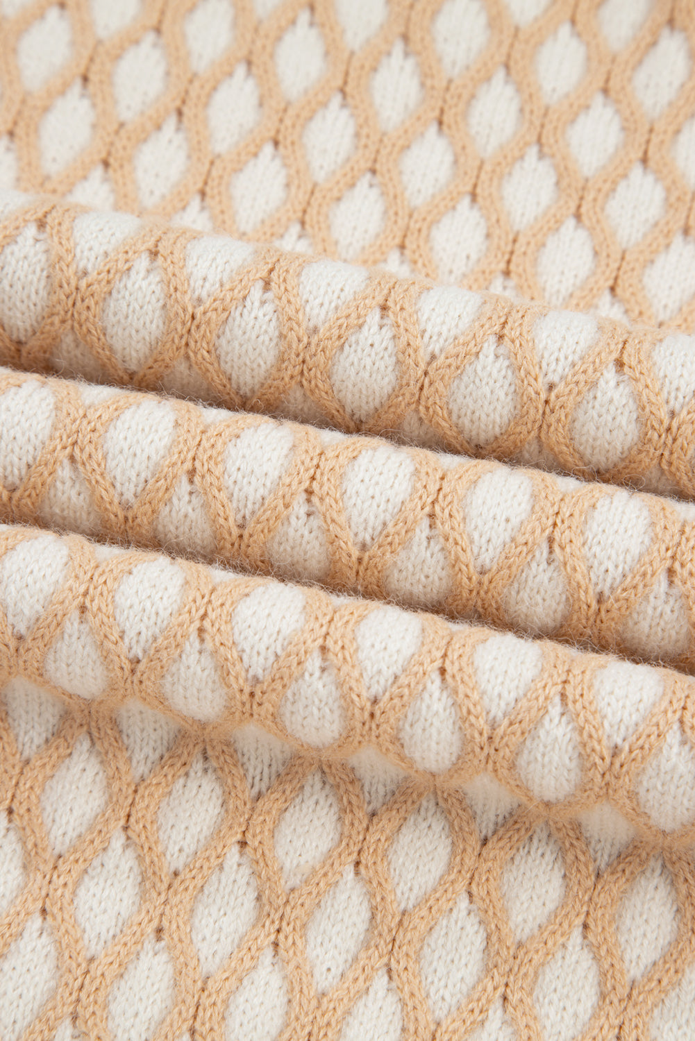 Rhombus Textured Knit Mock Neck Sweater