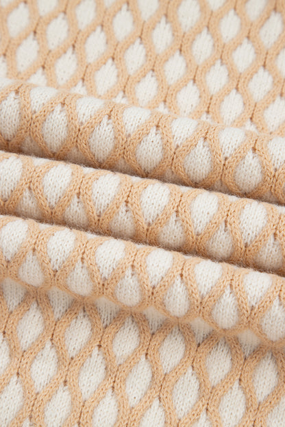 Rhombus Textured Knit Mock Neck Sweater