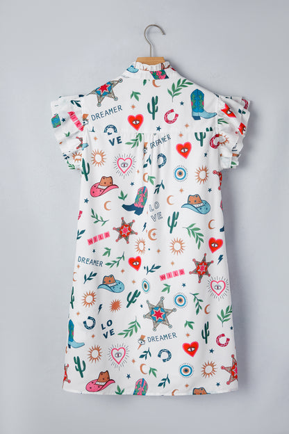Western Flutter Sleeve Button-Down Mini Dress