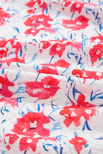 Plus Size Floral Ruffle 3/4 Sleeve V-Neck Dress