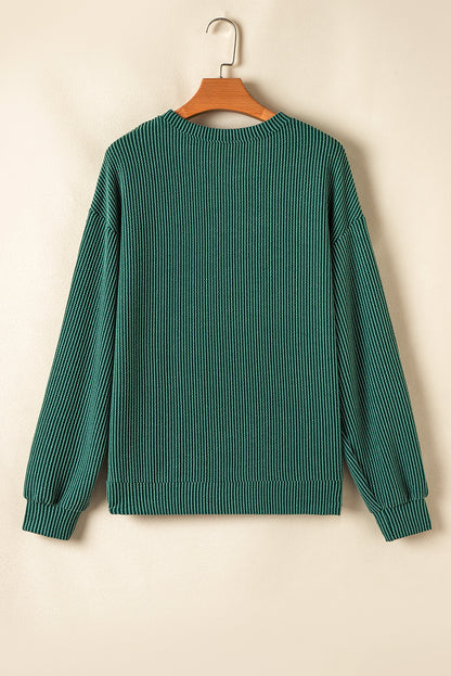 Christmas Letter Print Corded Knit Top & Pants Set